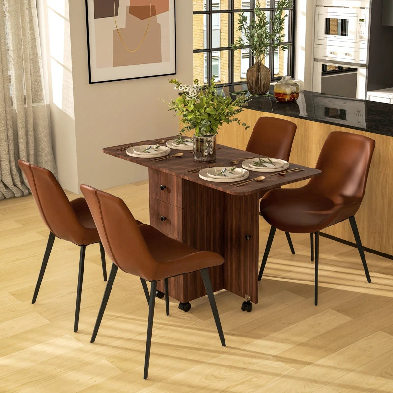 Drop Leaf Dining Table with Drawers and Cabinet - Brown