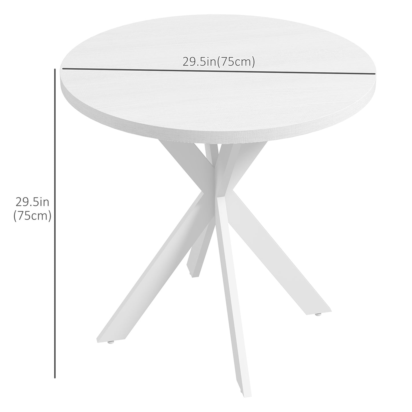 29" Round Dining Table with Steel Cross Legs, White