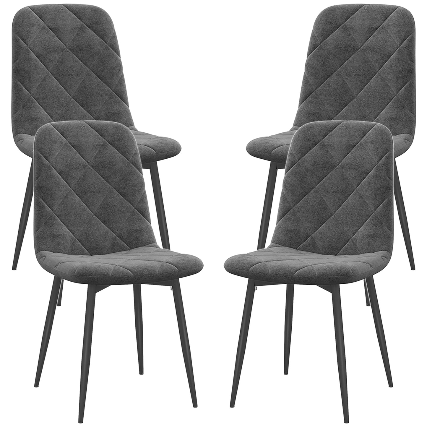 Velvet-Feel Upholstered Dining Chairs with Steel Legs, Grey (Set of 4)