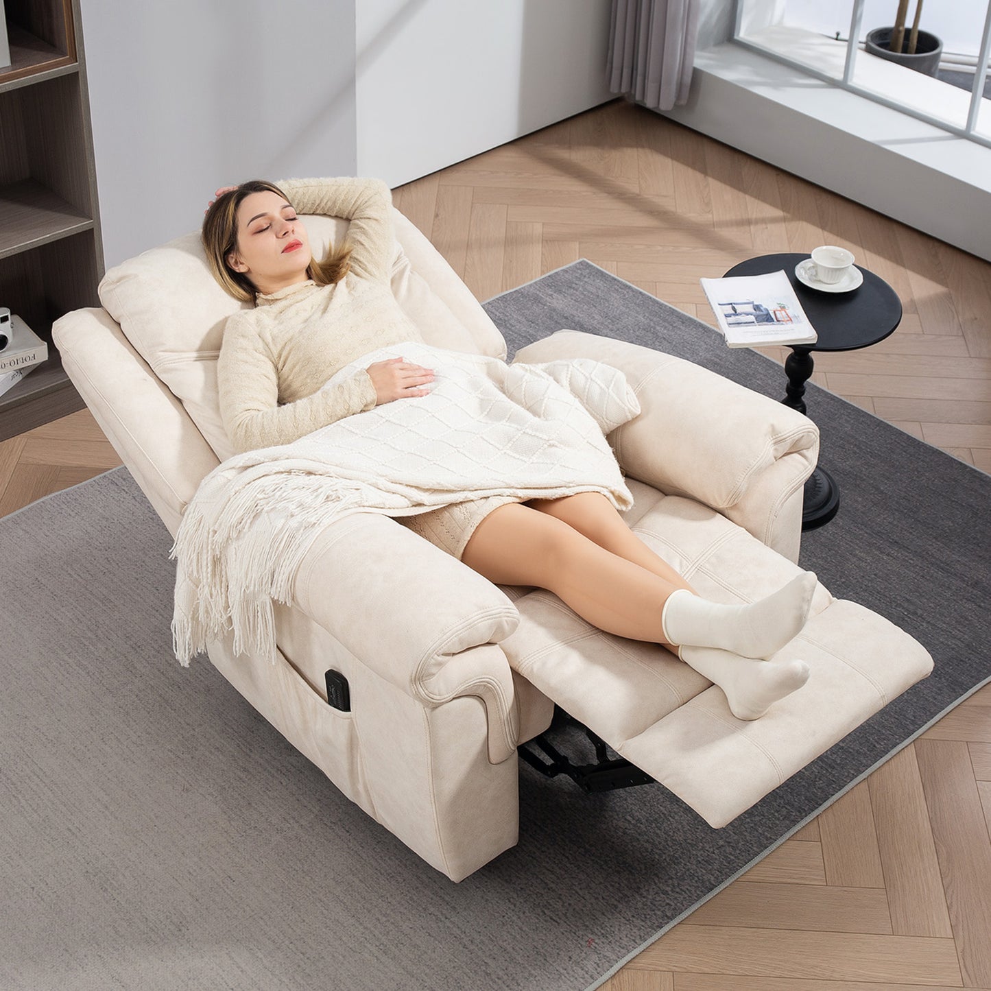 Microfiber Manual Recliner Chair with Vibration Massage - Cream White