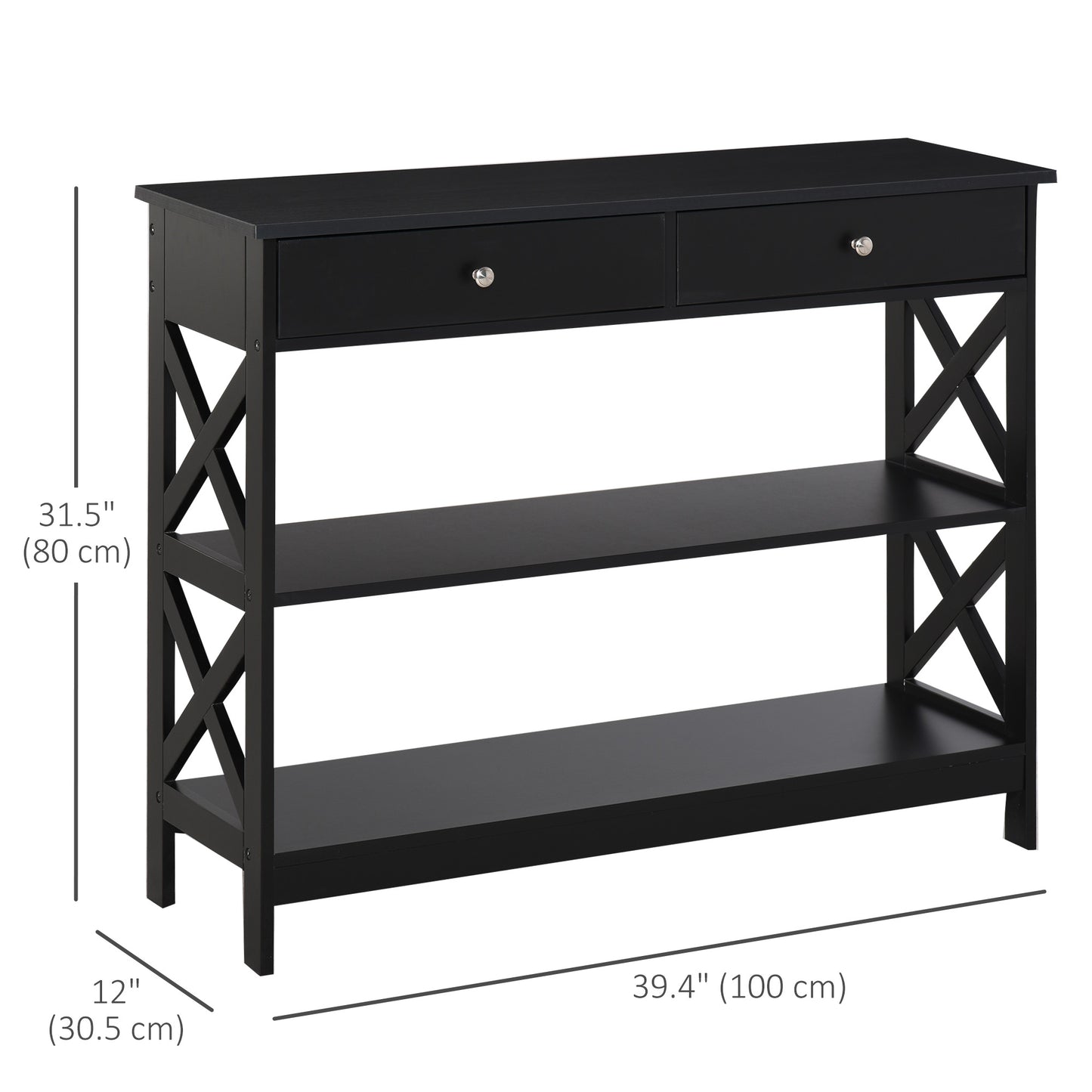39" Console Table with X-Frame Design and Storage Drawers, Black