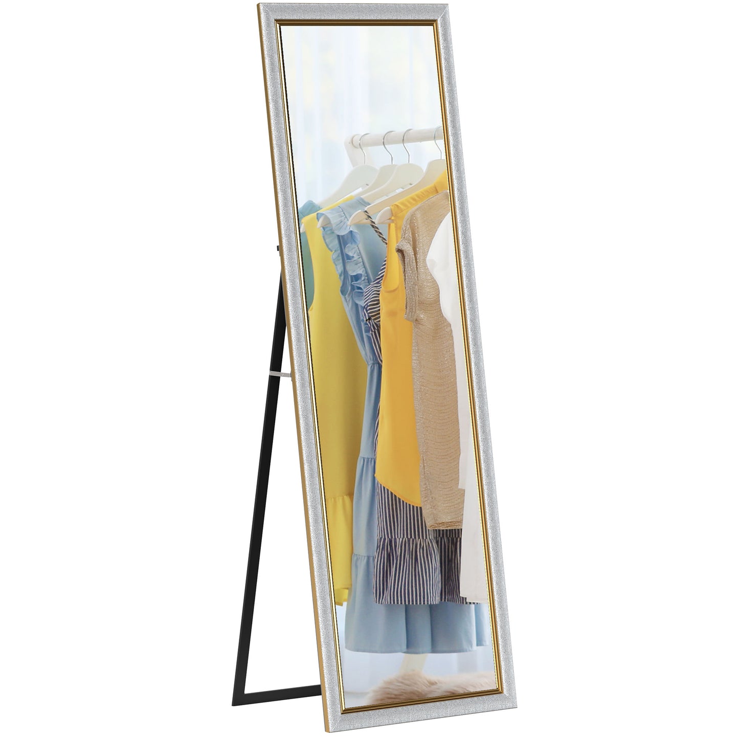 Full Length Floor Mirror with Silver Frame, 64" x 21", Versatile Standing, Leaning or Wall Mount