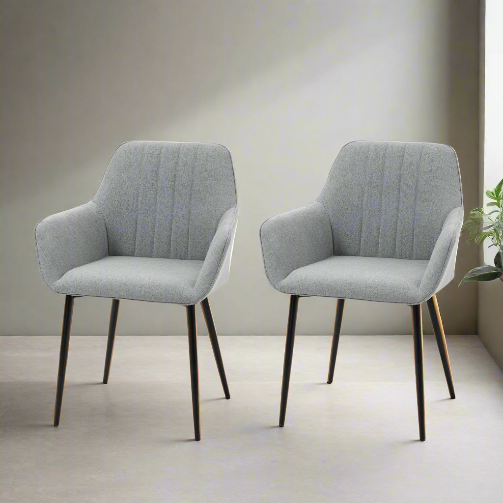 Linen Fabric Dining Chairs with Metal Legs, Light Grey (Set of 2)