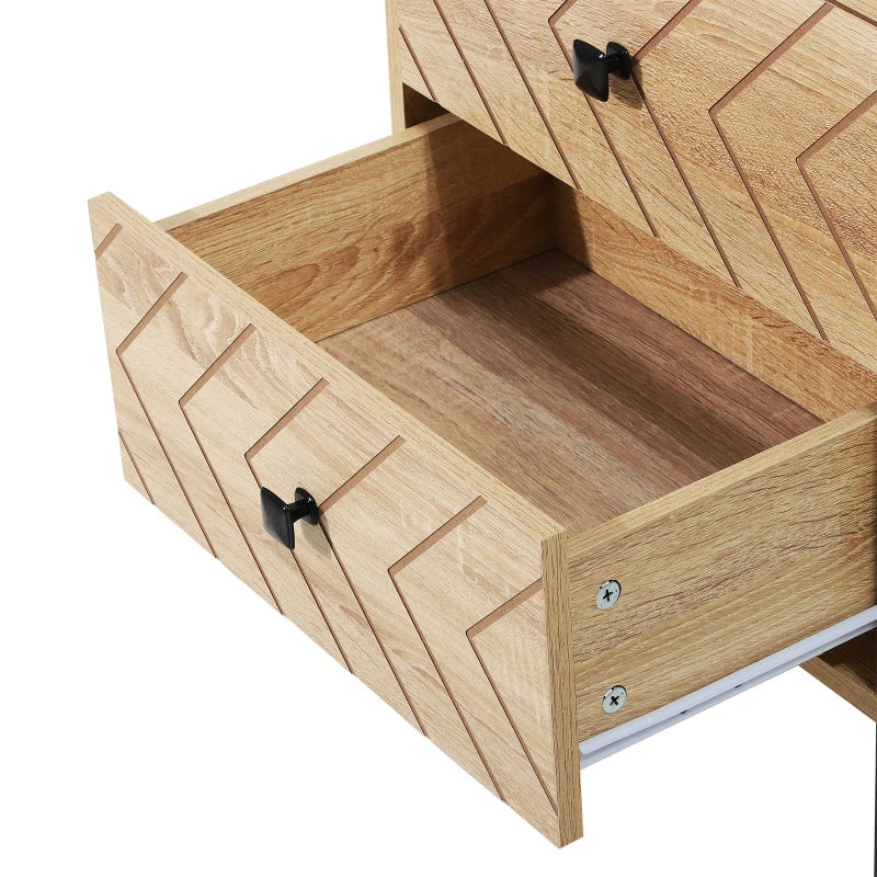 Modern Nightstand with Zig-Zag Design and 2 Drawers, Natural Wood
