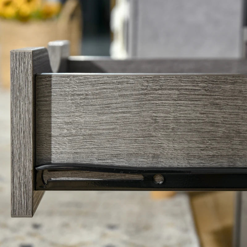Industrial Style Nightstand with 2 Drawers and Storage Shelf, Gray