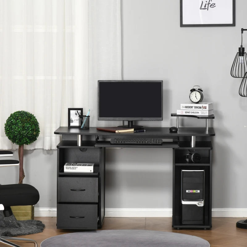 Computer Desk with Keyboard Tray and Storage Drawers, Home Office Workstation, Black