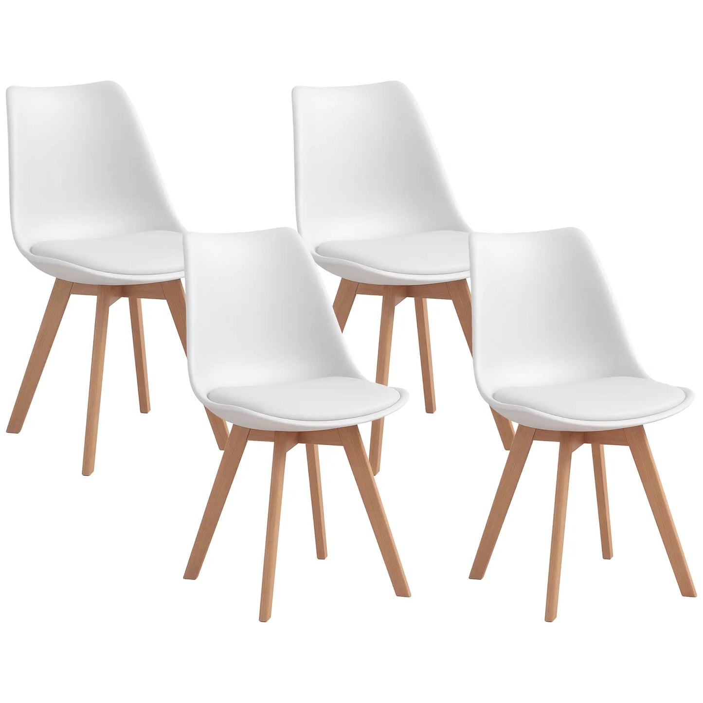Modern Dining Chairs Set of 4 with PU Leather Cushions - White