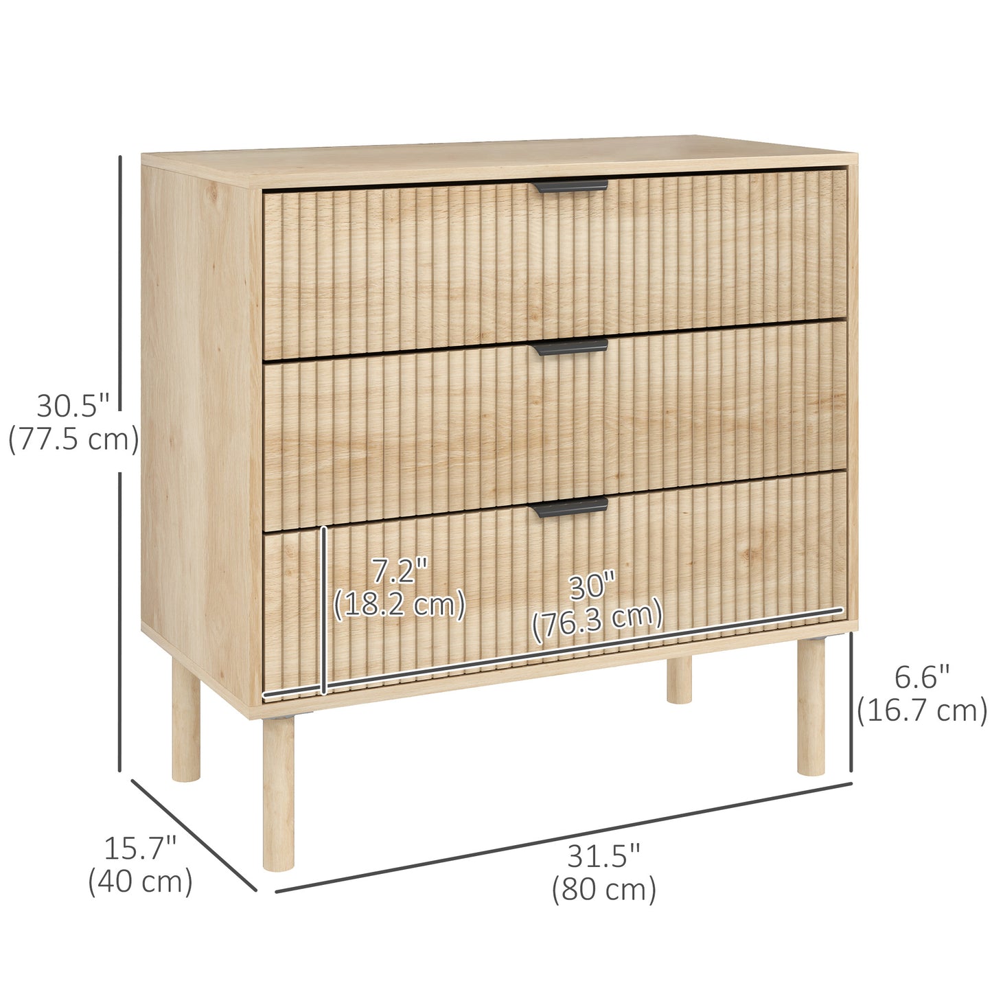3-Drawer Dresser with Fluted Panels