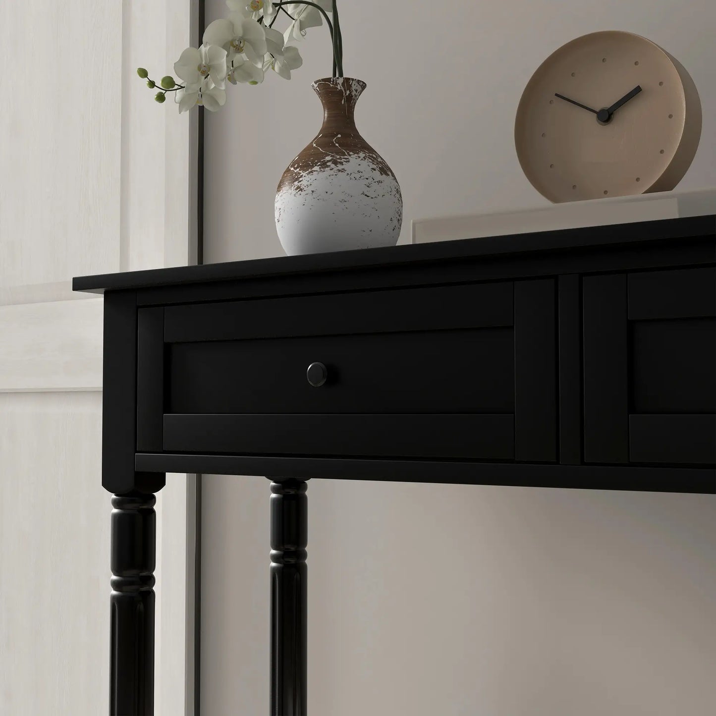 36" Console Table with Classic Turned Legs and Storage, Black