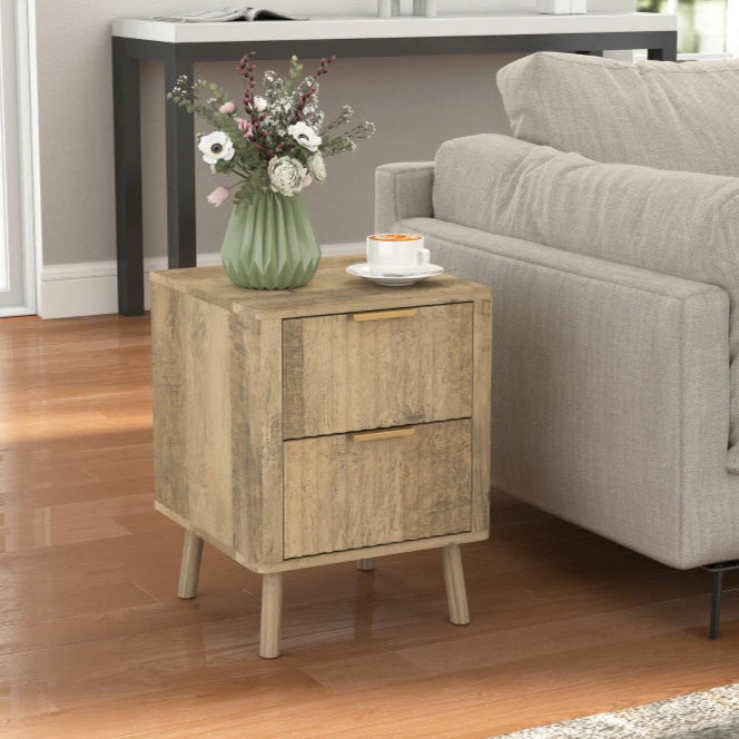Nightstands with Gold Finger Pulls and Round Edges, Oak (Set of 2)