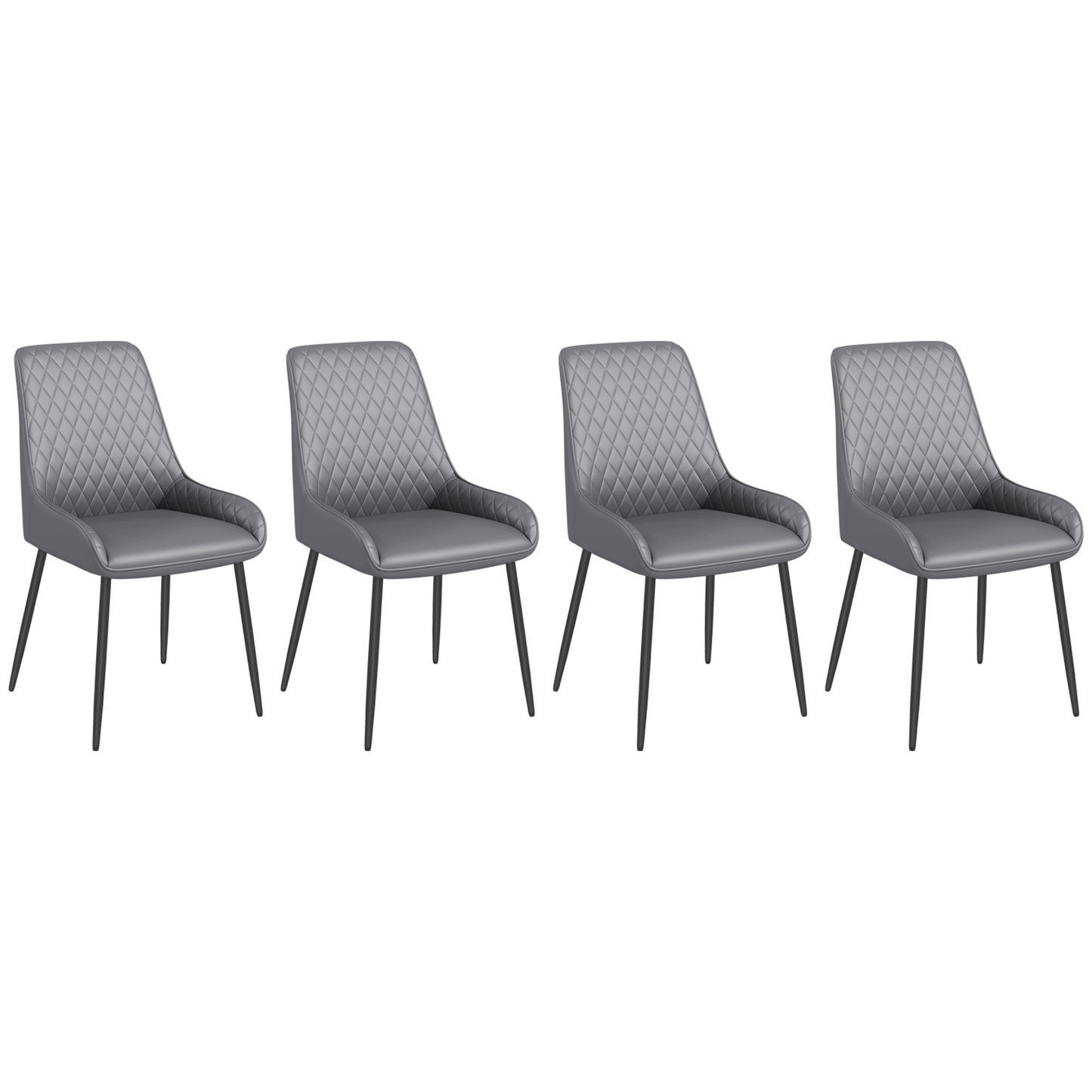 PU Leather Dining Chairs with Diamond Tufting and Metal Legs, Grey (Set of 4)