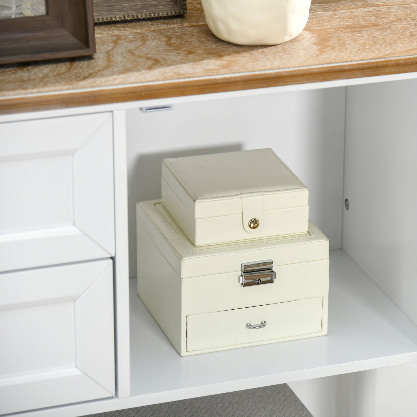 45" Vintage Console Table with Drawers and Cabinets, White