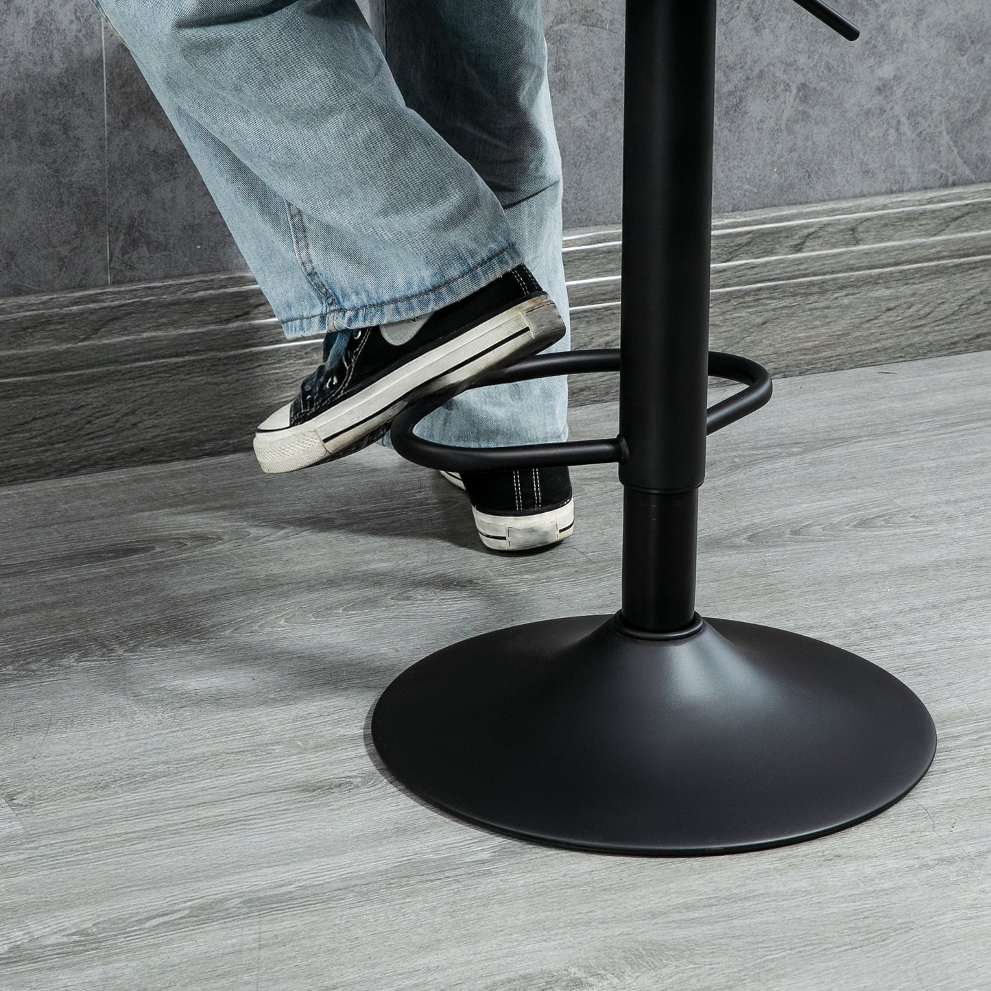 Adjustable Height Swivel Bar Stools with Linen Upholstery, Black (Set of 2)