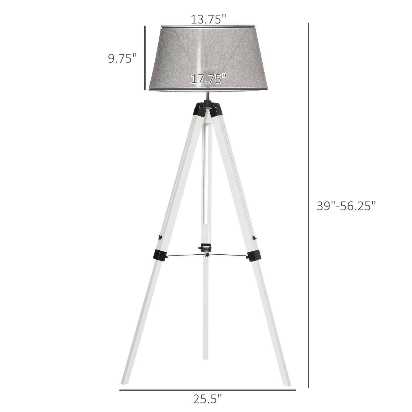 Adjustable Wooden Tripod Floor Lamp - White & Grey