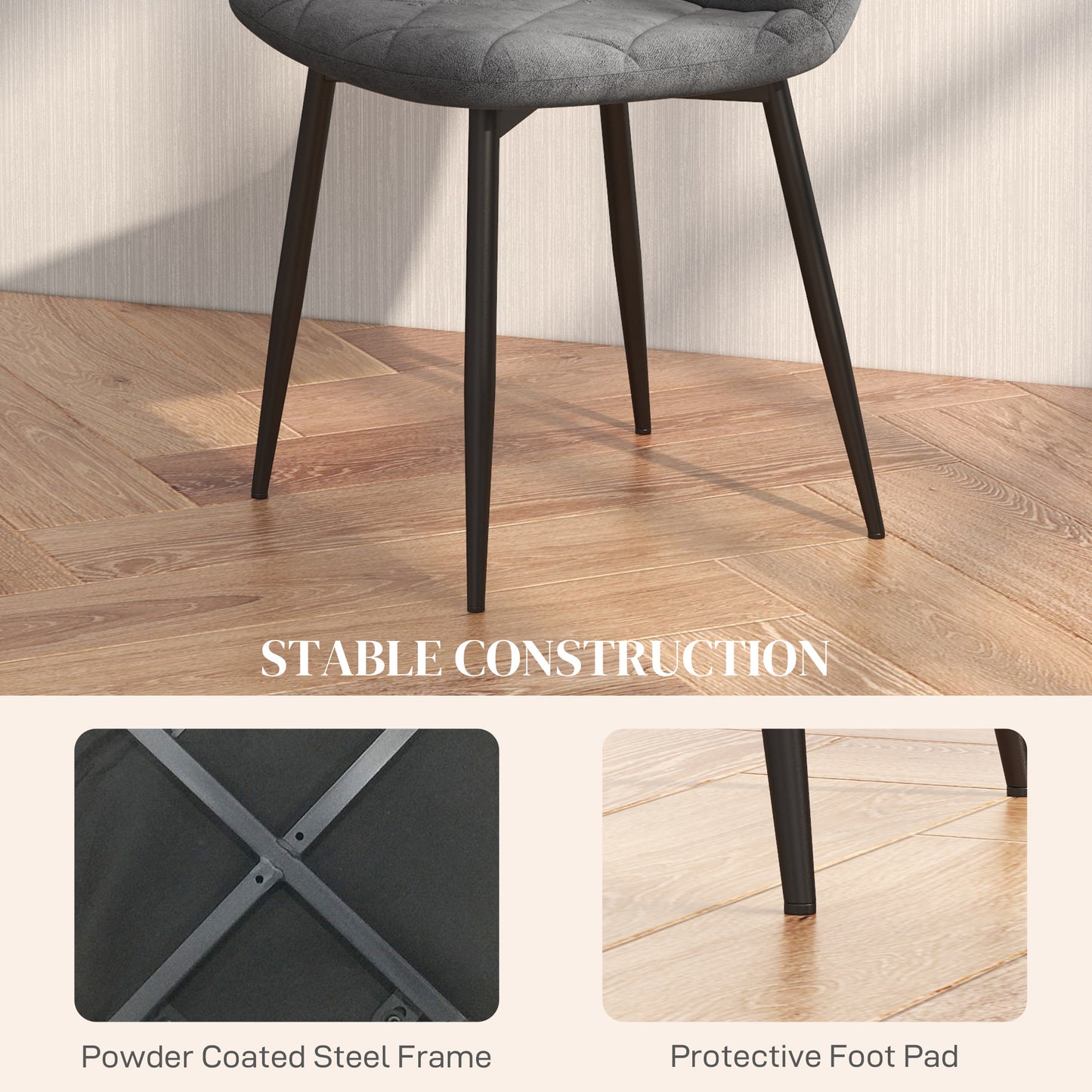 Velvet-Feel Upholstered Dining Chairs with Steel Legs, Grey (Set of 4)