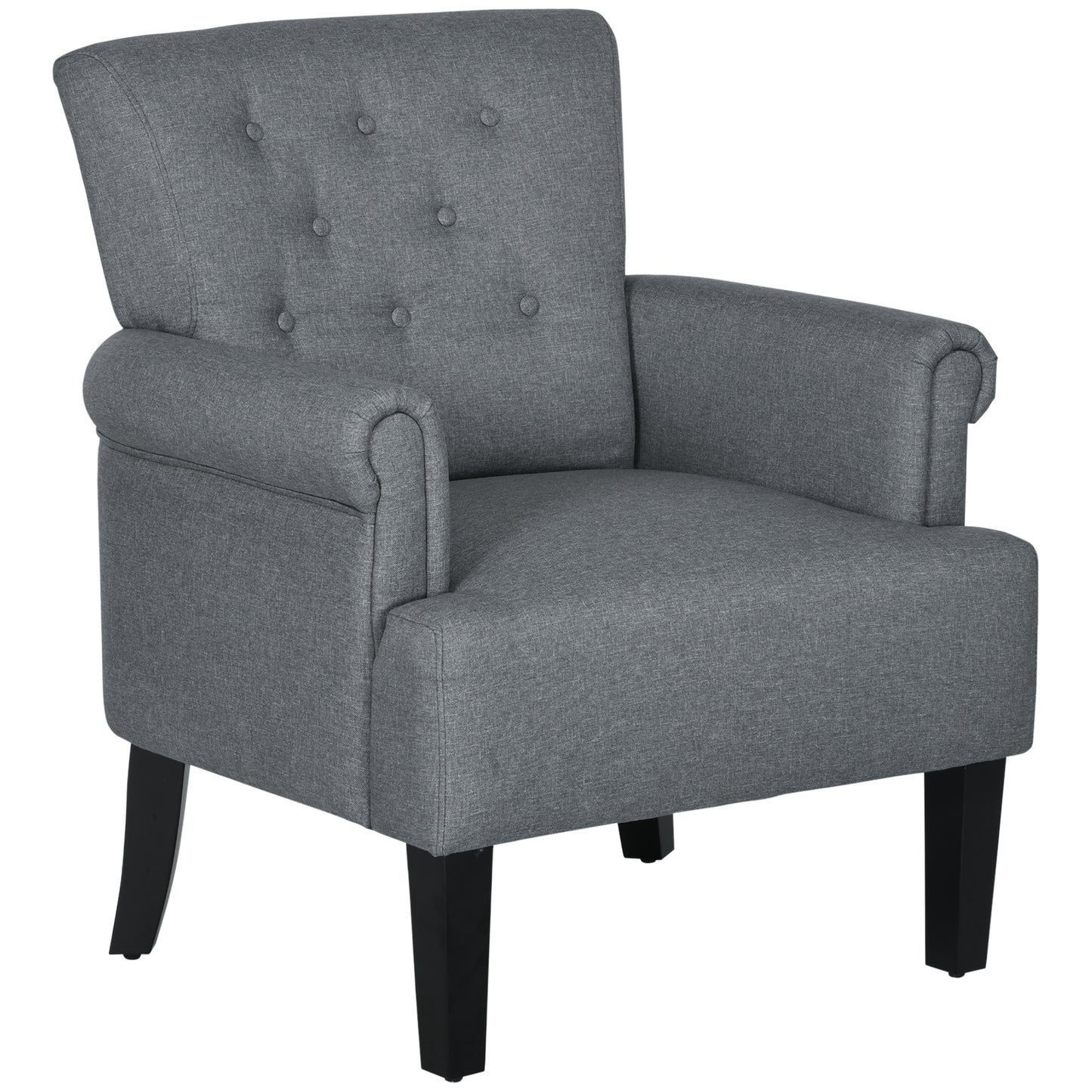 Fabric Accent Chair with Wood Legs and Rolled Arms, Gray