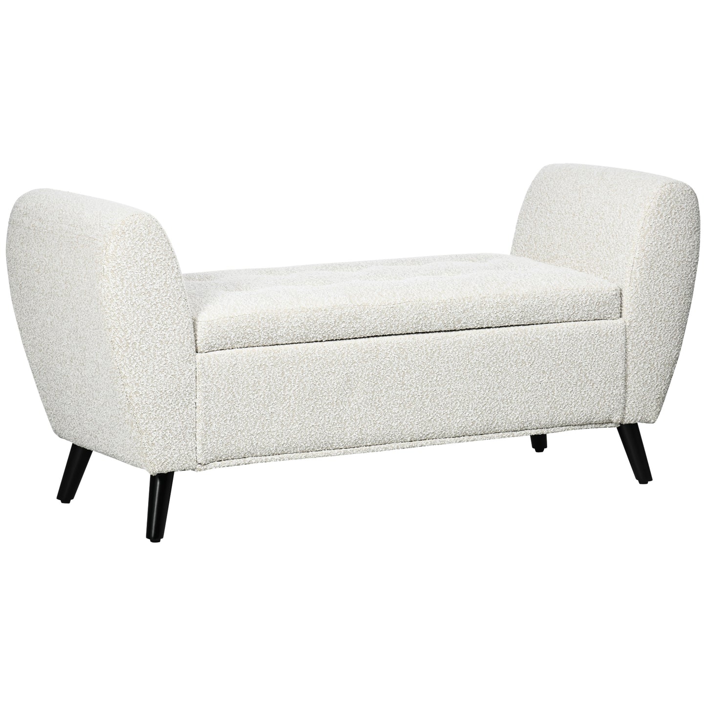 Upholstered Storage Bench with Arms, Light Gray
