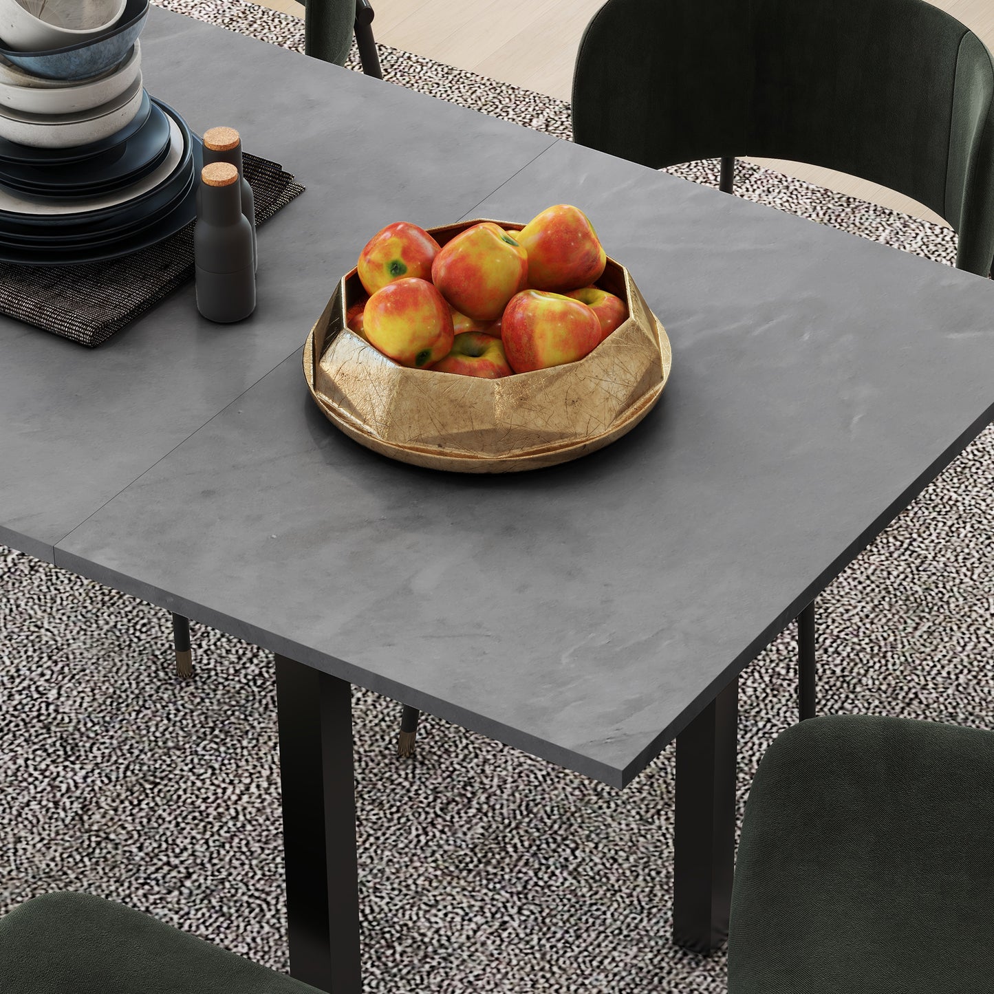 Dark Grey Extendable Dining Table for 6 with Drop Leaf