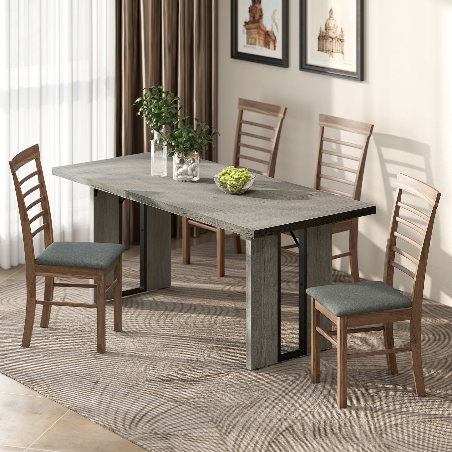 Industrial Kitchen Table for 8 People - Gray Wood Finish