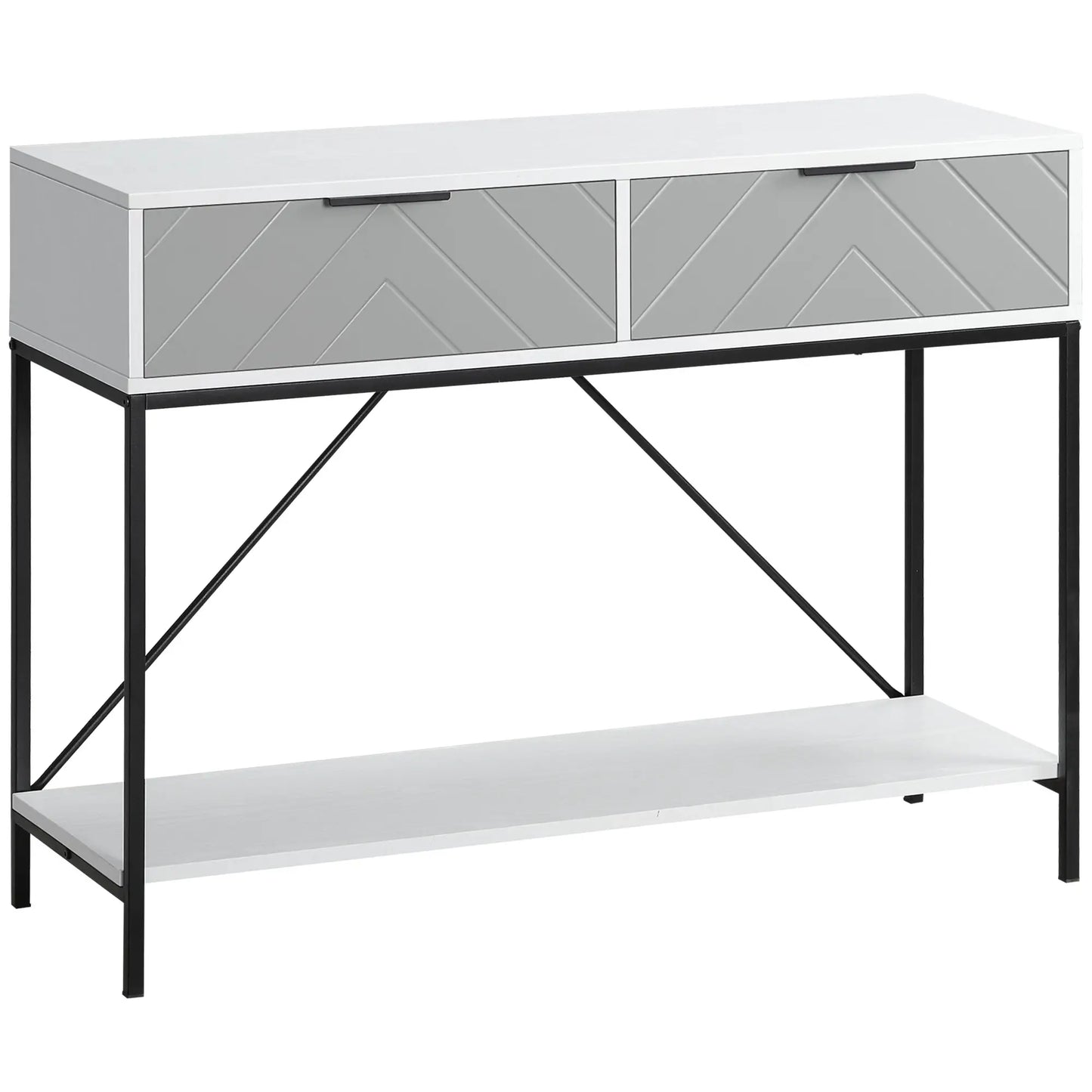 39" Modern Console Table with Herringbone Pattern Drawers, White