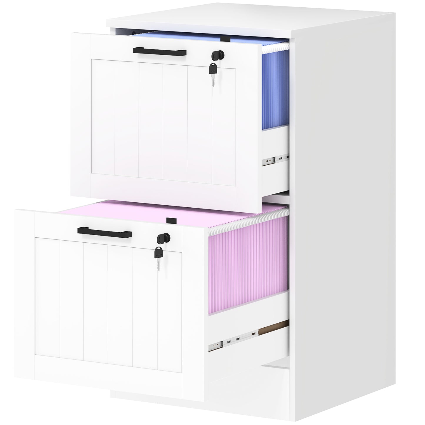 2-Drawer Locking File Cabinet with Adjustable Hanging Bars - White