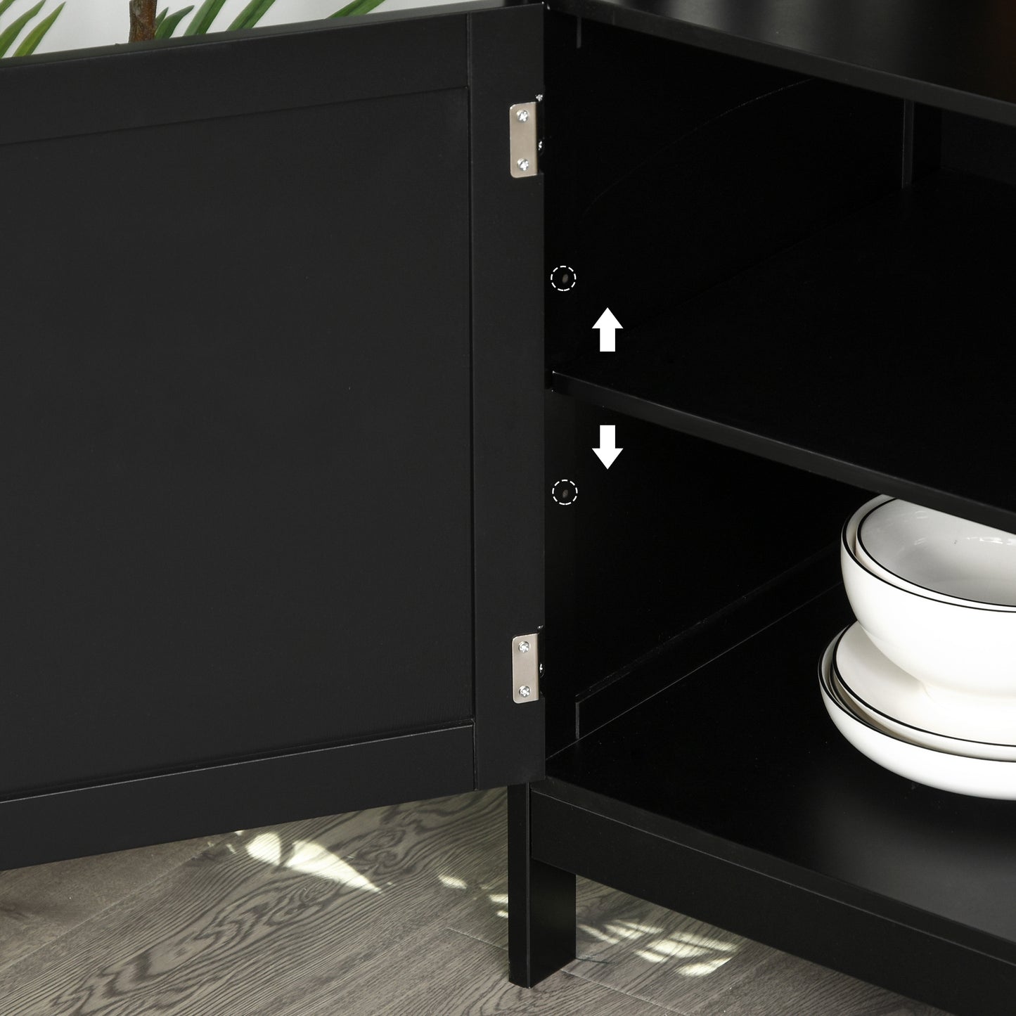 39" Wooden Console Table with Cabinet and Open Shelf, Black