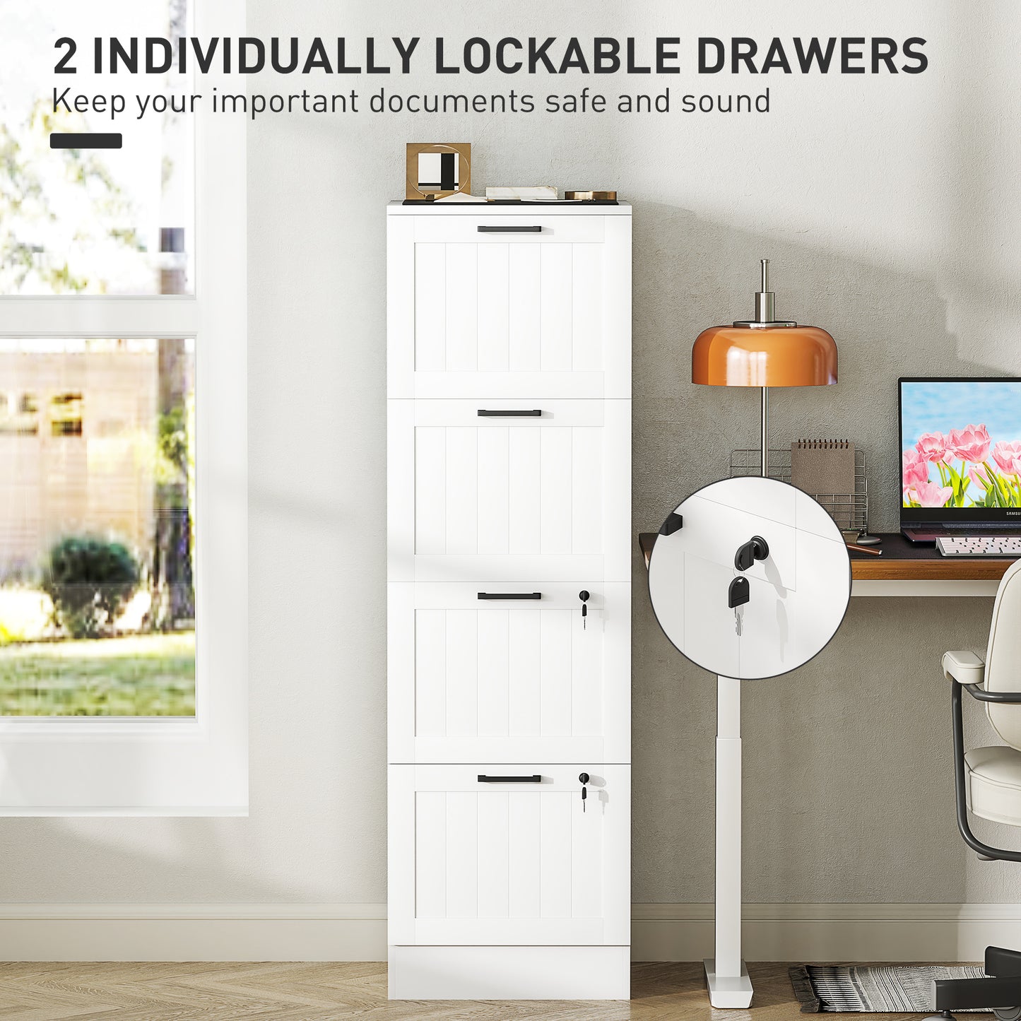 4-Drawer Locking File Cabinet with Adjustable Hanging Bars - White