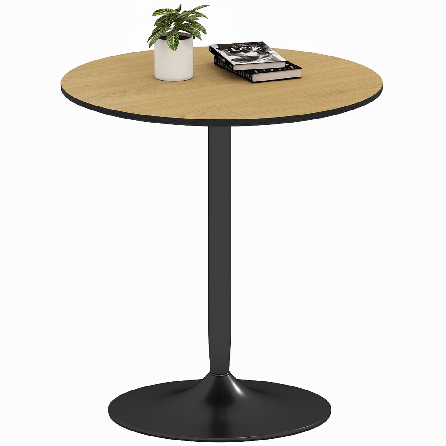 27" Round Dining Table with Wood Veneer and Steel Pedestal Base, Natural