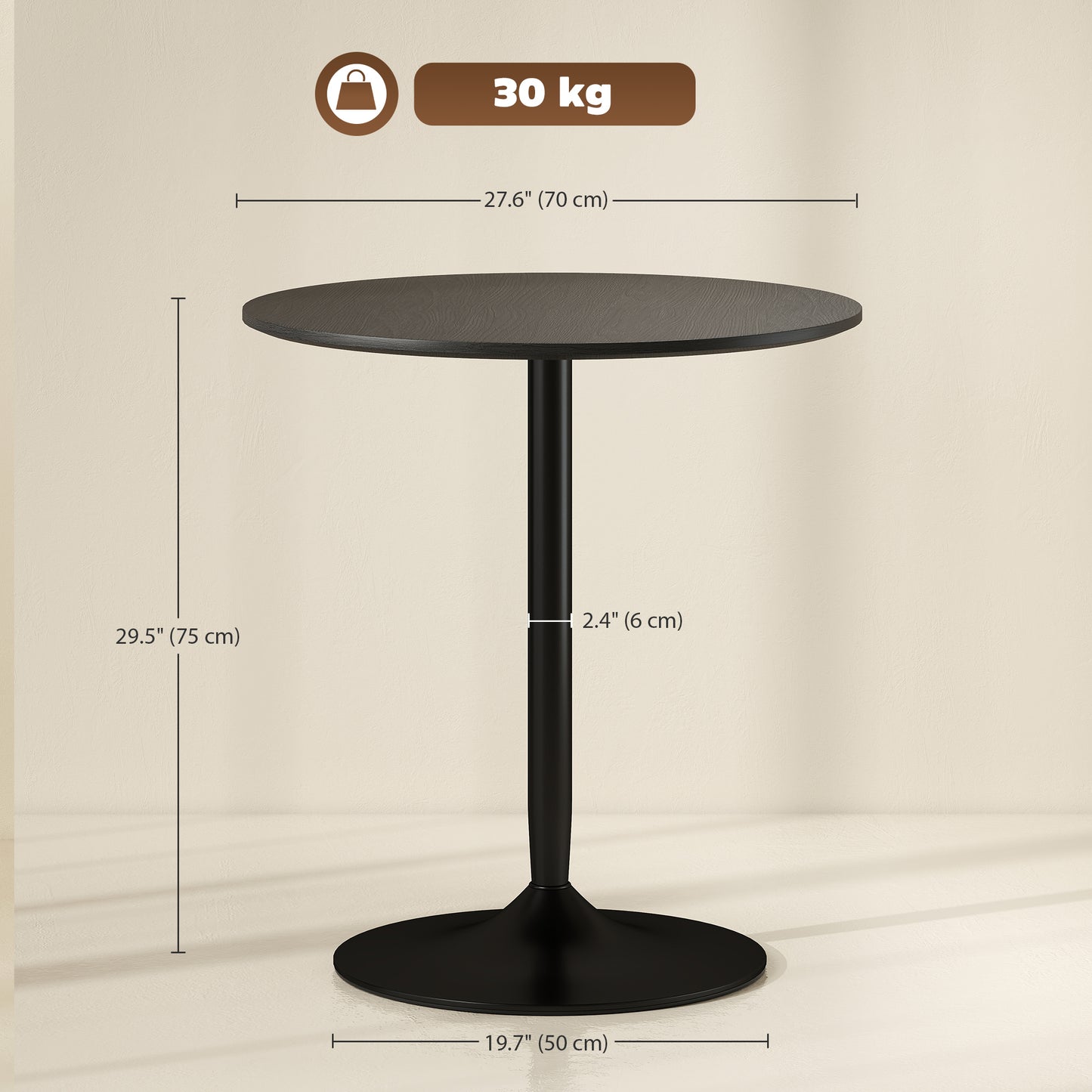 27" Round Dining Table with Wood Veneer and Steel Pedestal Base, Black