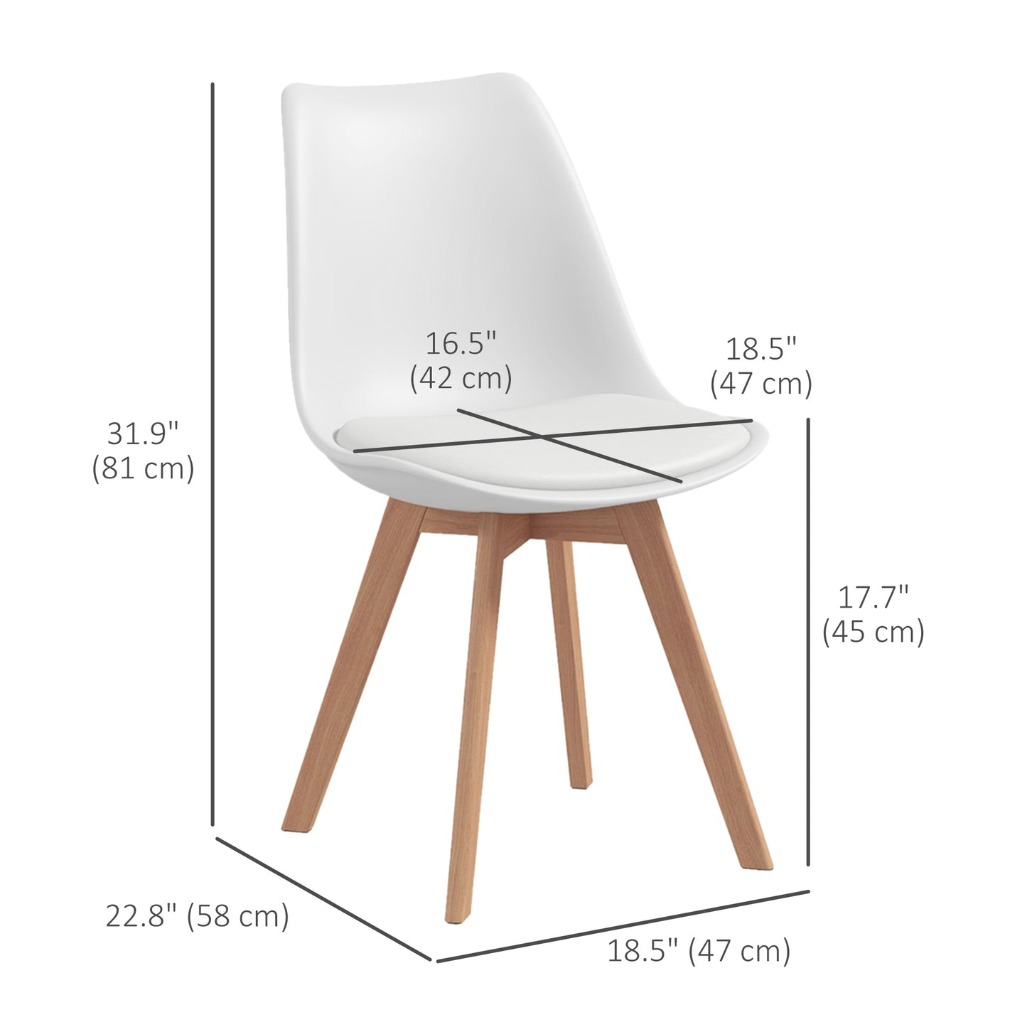 Modern Dining Chairs Set of 4 with PU Leather Cushions - White