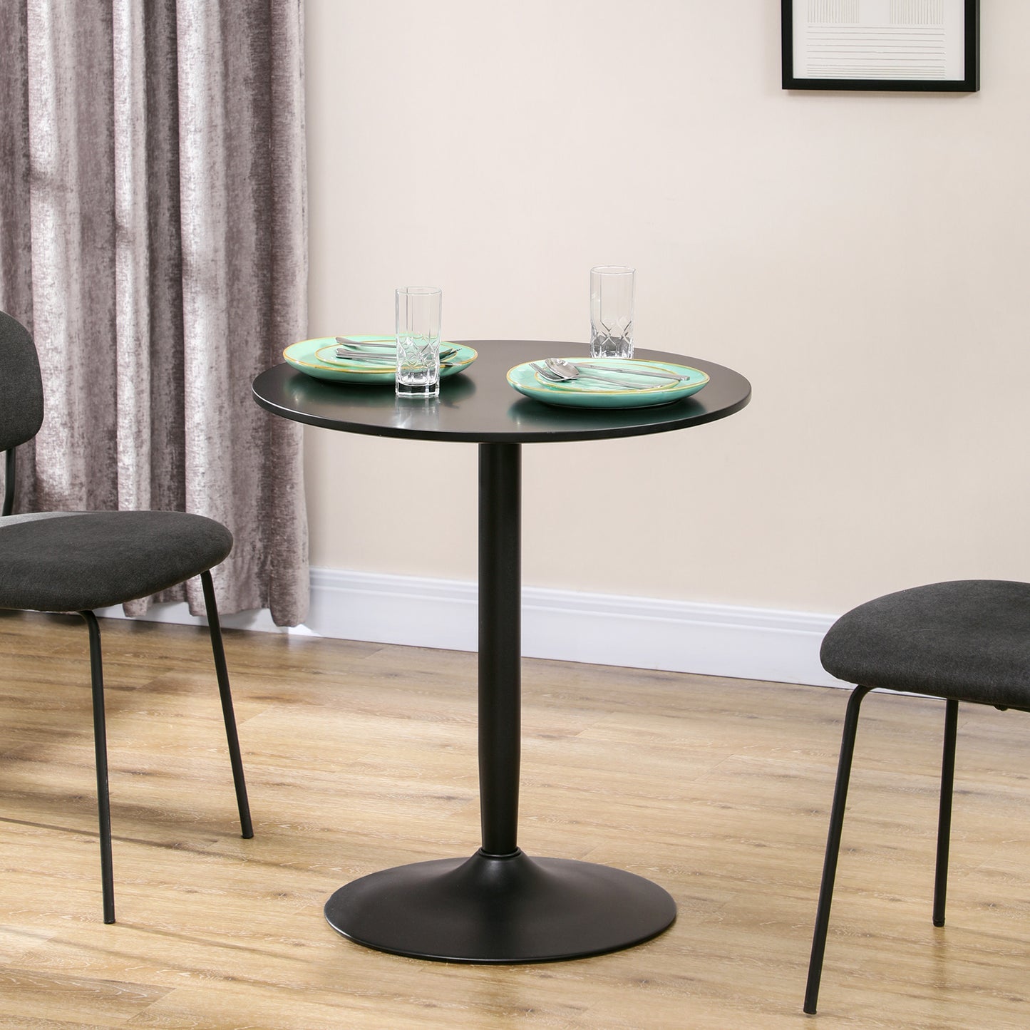 Modern Round Dining Table for 2 - Black
