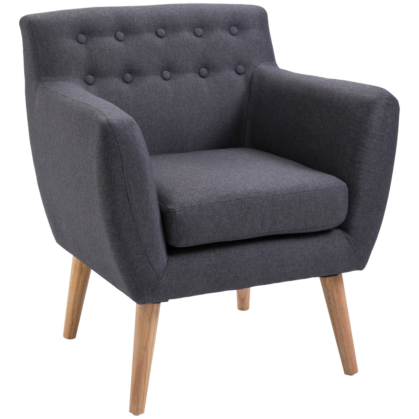 Linen Upholstery Armchair, Mid-Century Modern Accent Chair with Wood Frame, Dark Gray