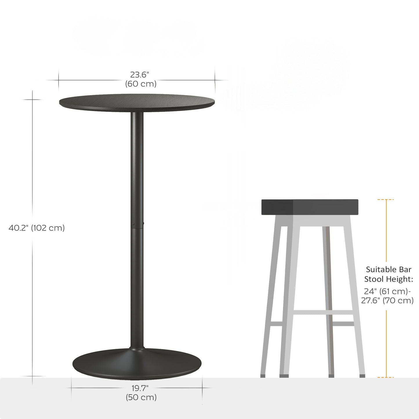 Bar Height Round Table with Wood Veneer Top for 2 People, Black