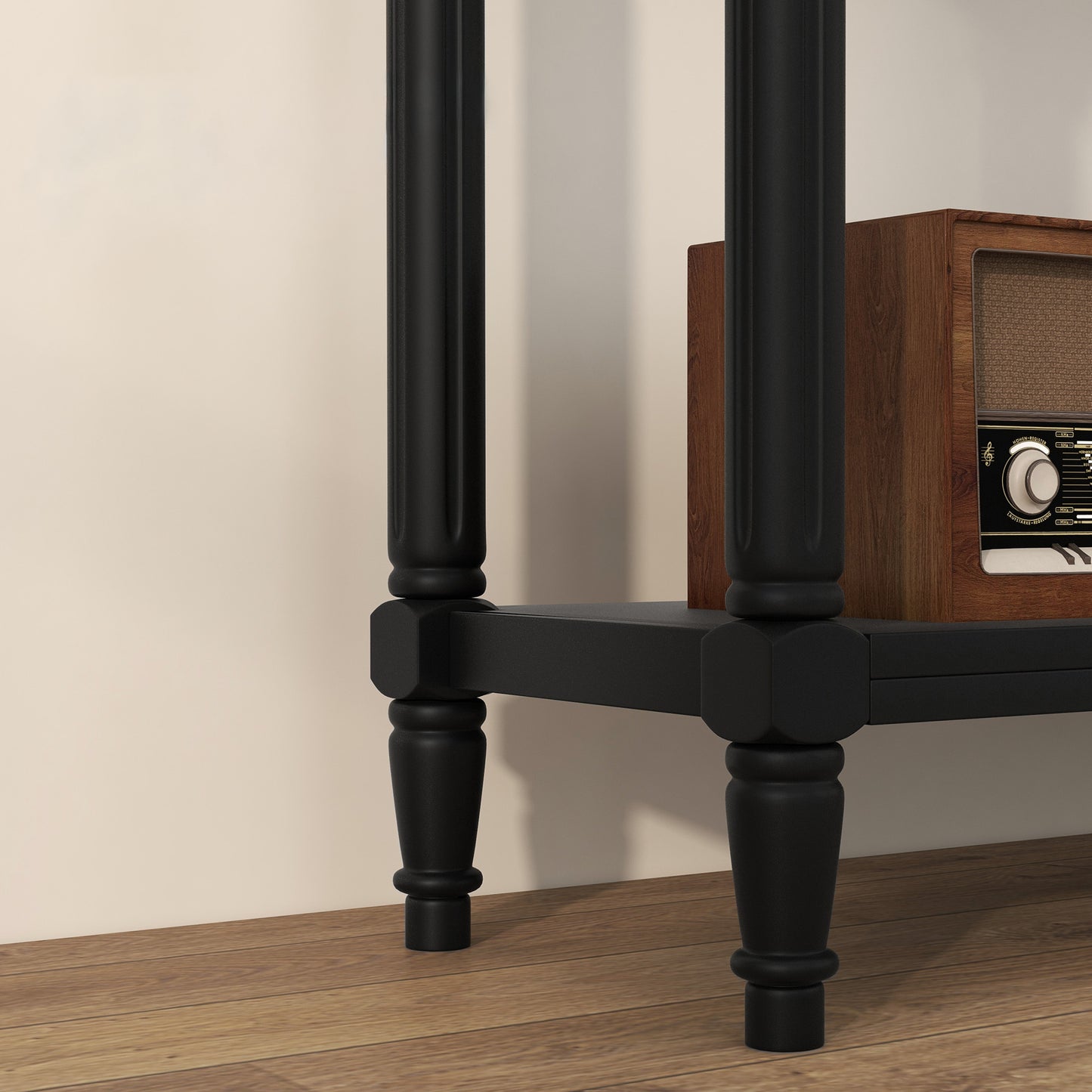 36" Console Table with Classic Turned Legs and Storage, Black