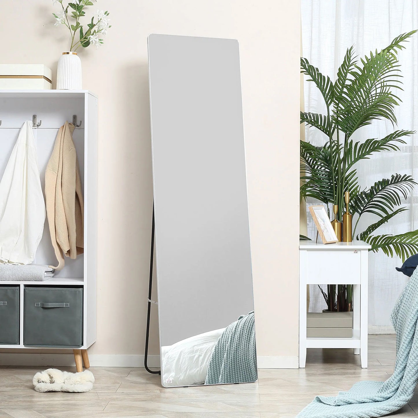 Full Length Rectangular Mirror with Silver Frame, 63" x 18", Multi-Position Design