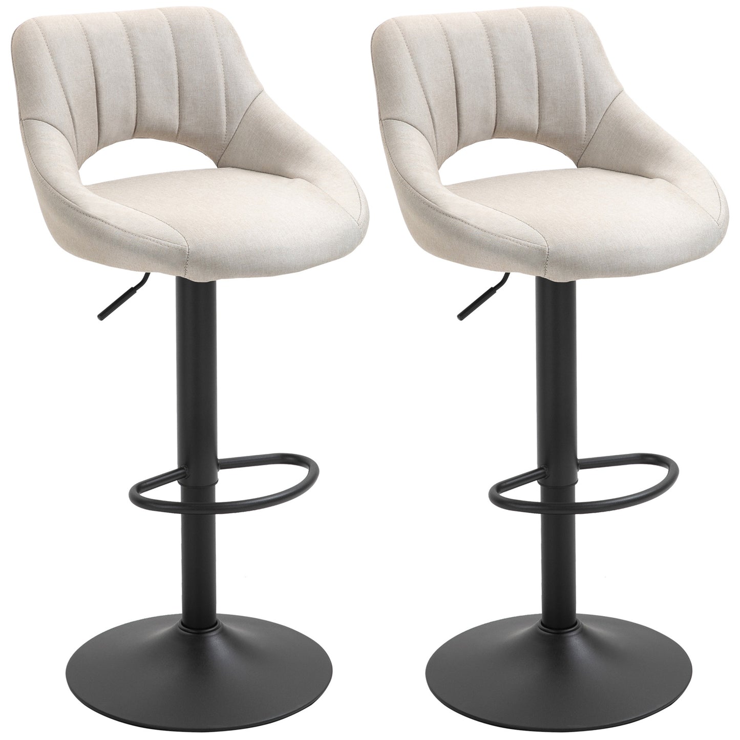 Adjustable Height Swivel Bar Stools with Linen Upholstery, Cream (Set of 2)