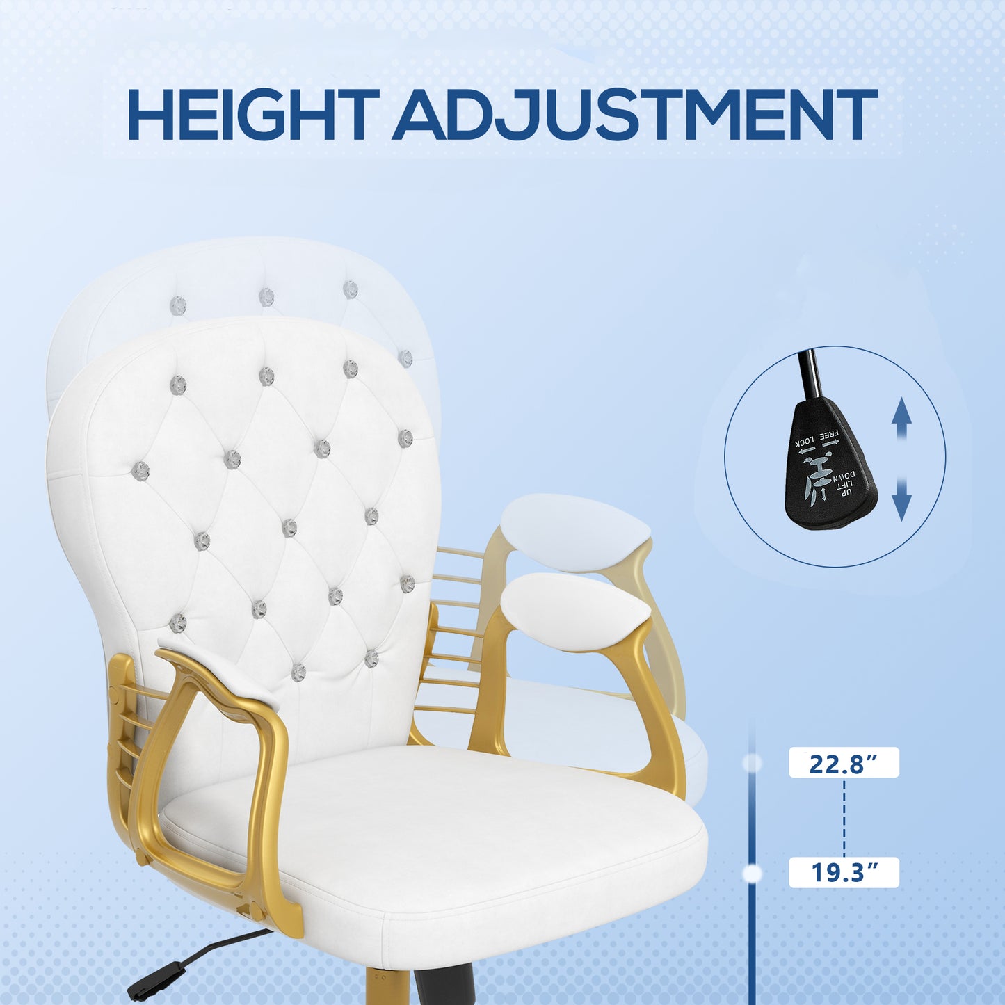 Button-Tufted Velvet Office Chair with Adjustable Height - Gold & White