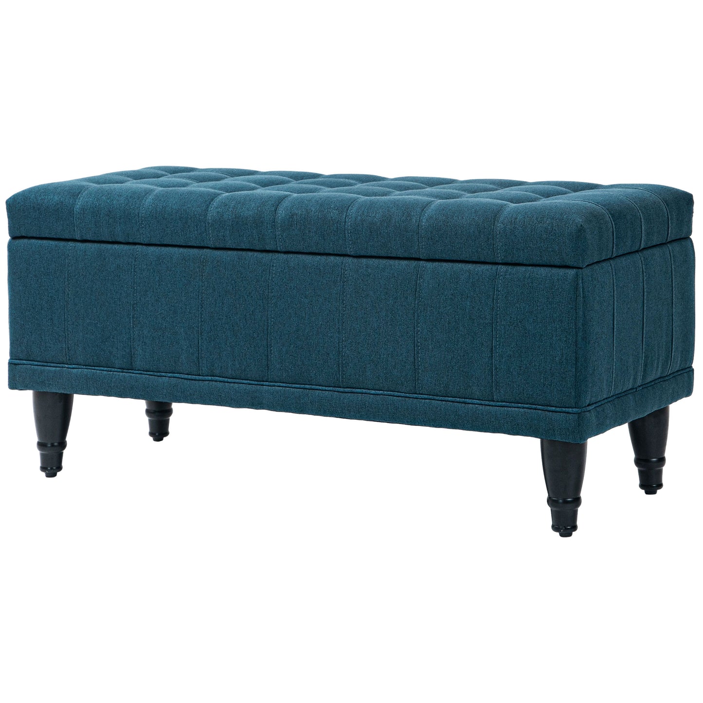 Linen Fabric Storage Bench with Button Tufted Design, Blue