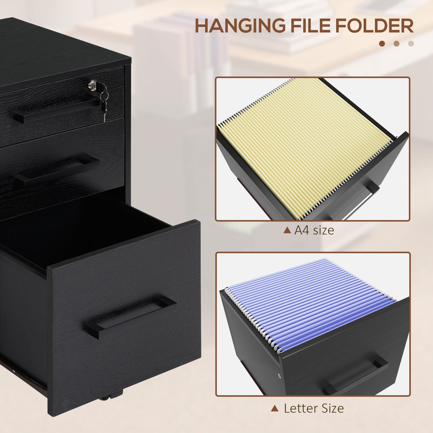 Under Desk Locking File Cabinet on Wheels