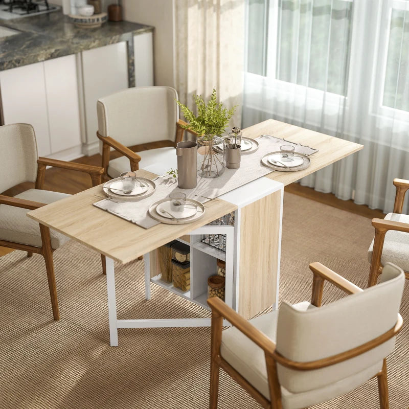 Multi-Use Folding Dining Table with 4 Storage Shelves