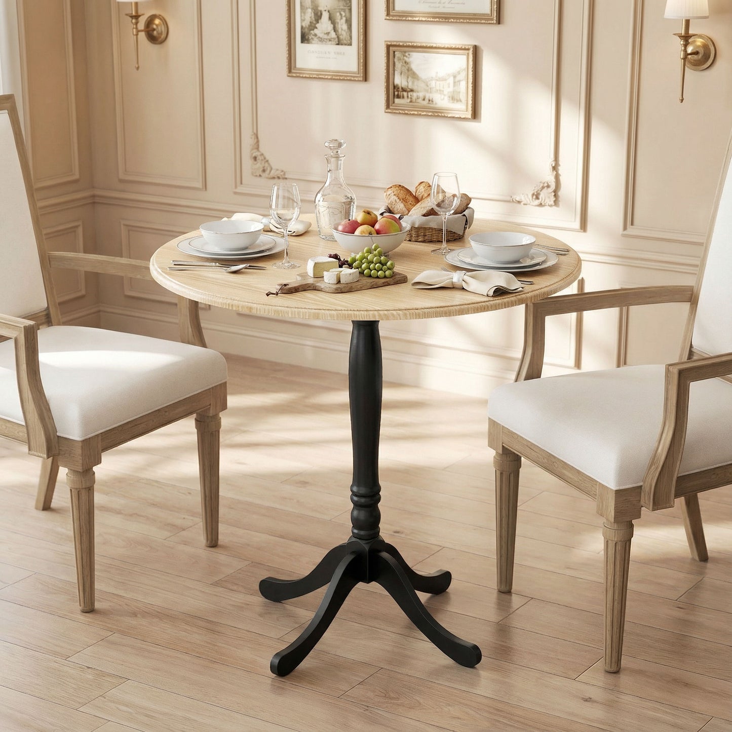 Round Dining Table with Wood Grain Finish, Natural Wood