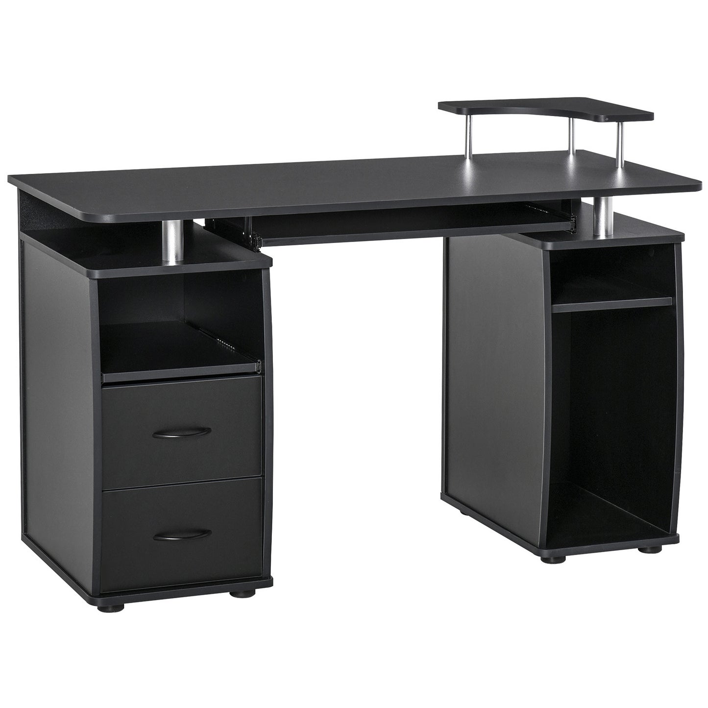 Computer Desk with Keyboard Tray and Storage Drawers, Home Office Workstation, Black
