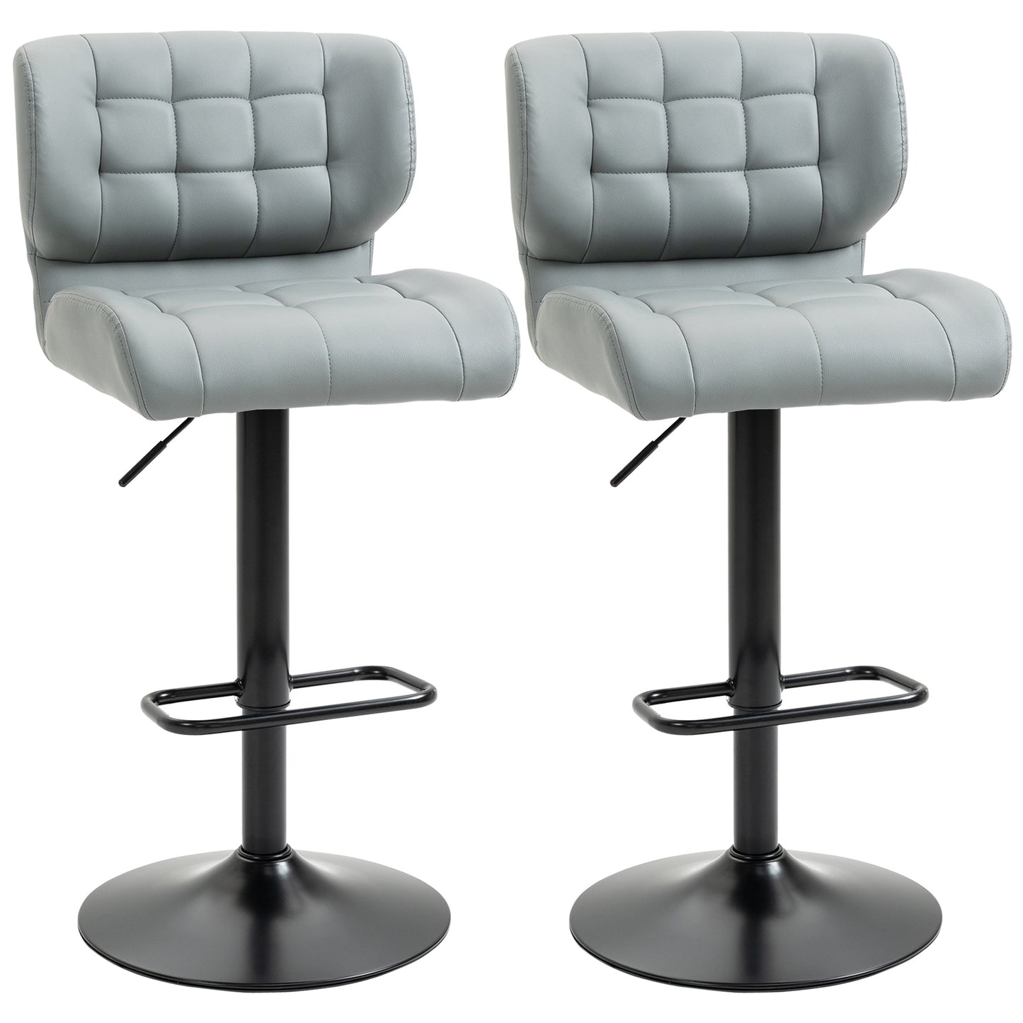 Adjustable Height Swivel Bar Stools with Tufted PU Leather, Gray (Set of 2)