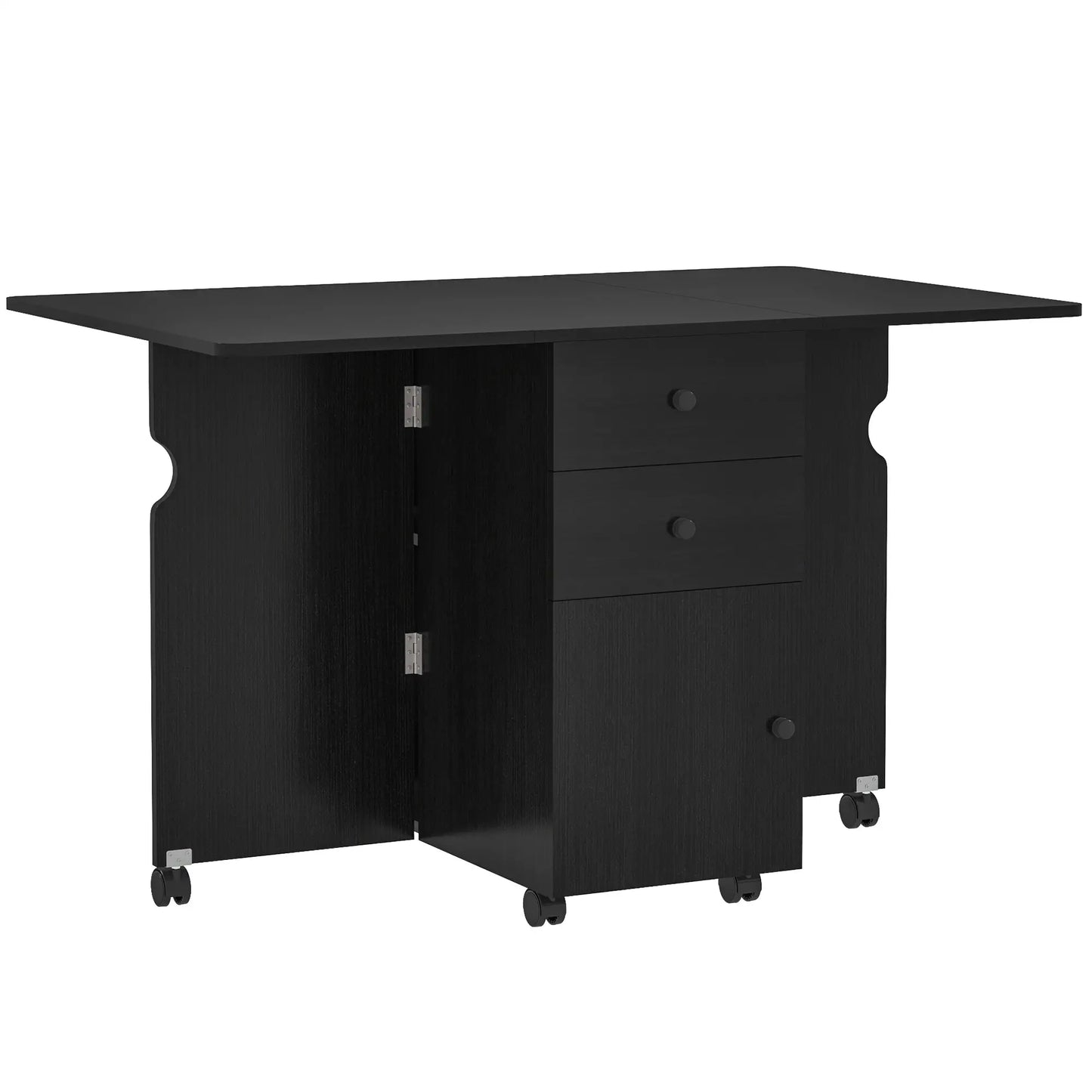 Extendable Drop Leaf Dining Table with Storage - Black Wood Grain