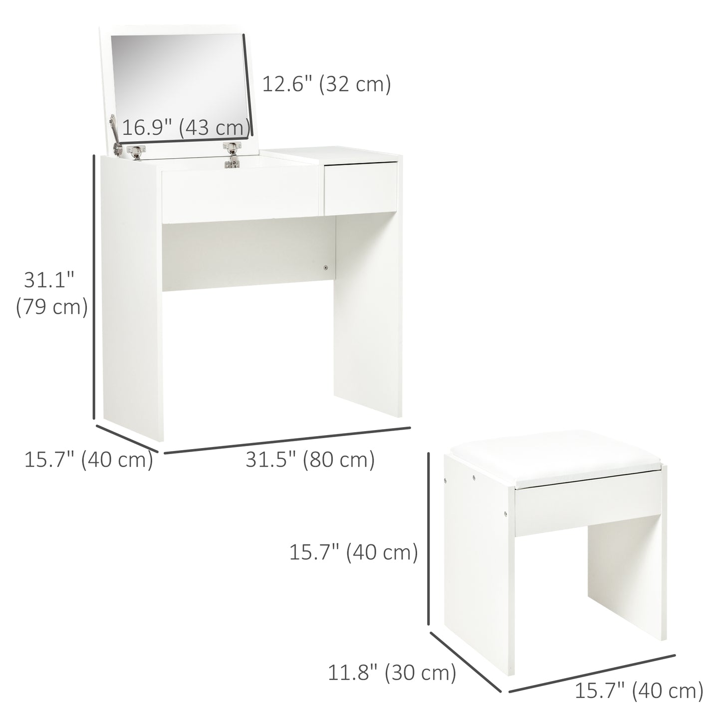 Dressing Table Set with Flip-Top Mirror and Cushioned Stool