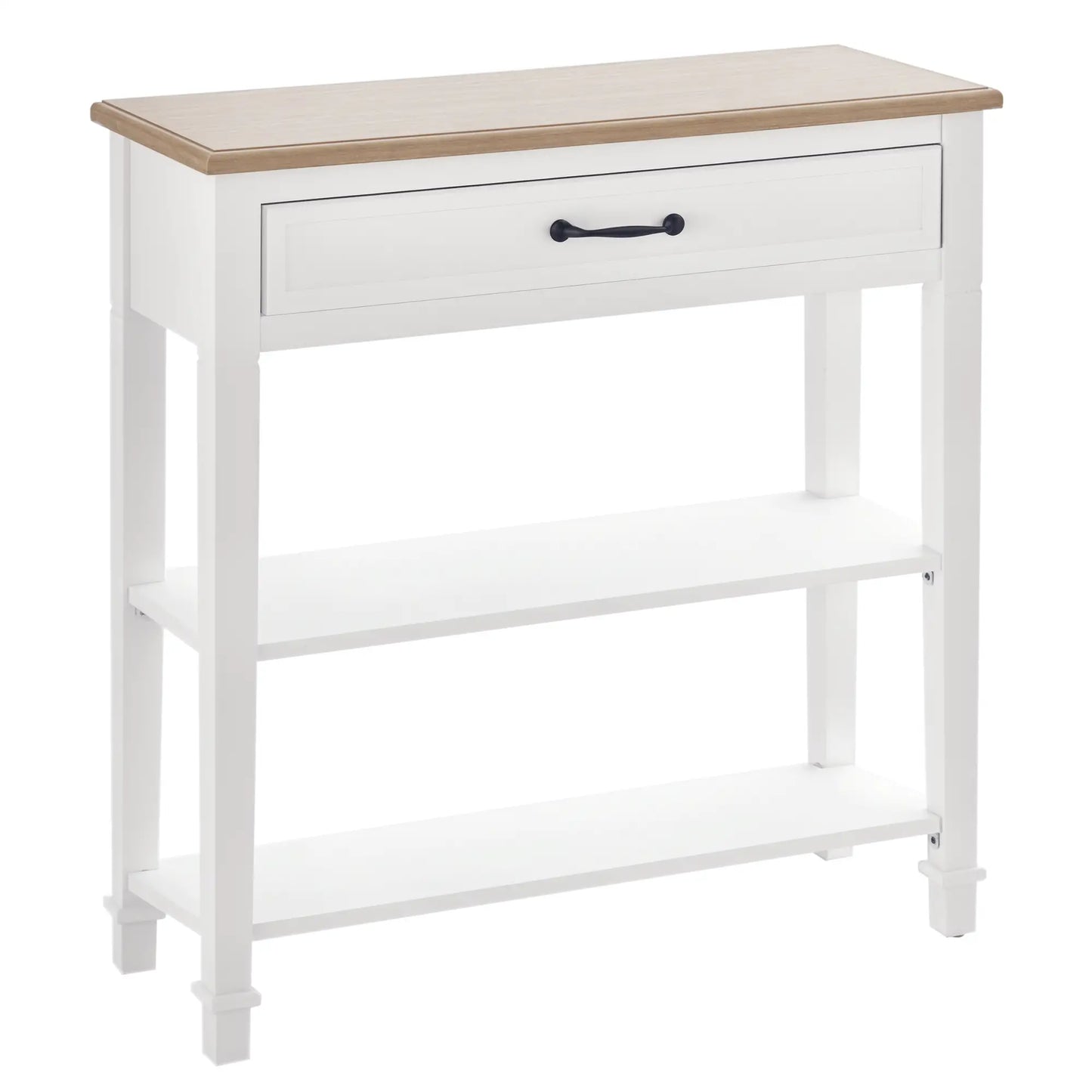 30" Console Table with Retro Design and Multi-Level Storage, White