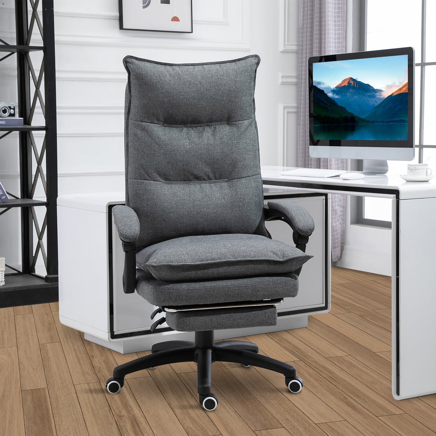 Ergonomic Reclining Office Chair with Double Padding and Footrest, Gray