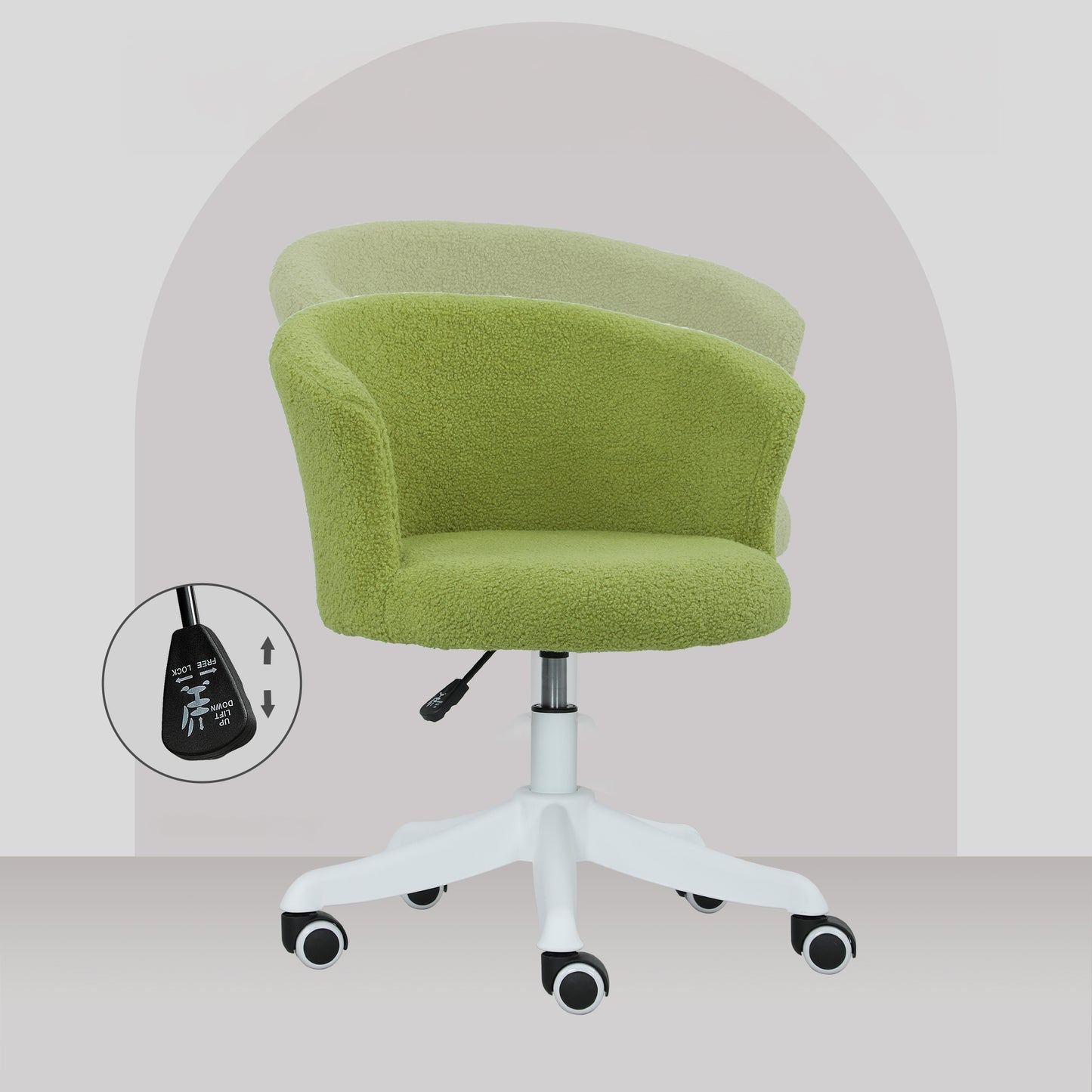 Adjustable Height Swivel Office Chair with Teddy Fleece Upholstery, Light Green