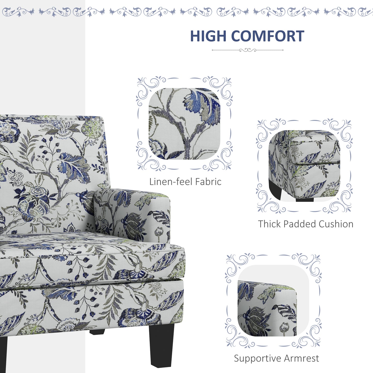 Upholstered Armchair, Mid-Century Accent Chair with Floral Pattern, Multicolor