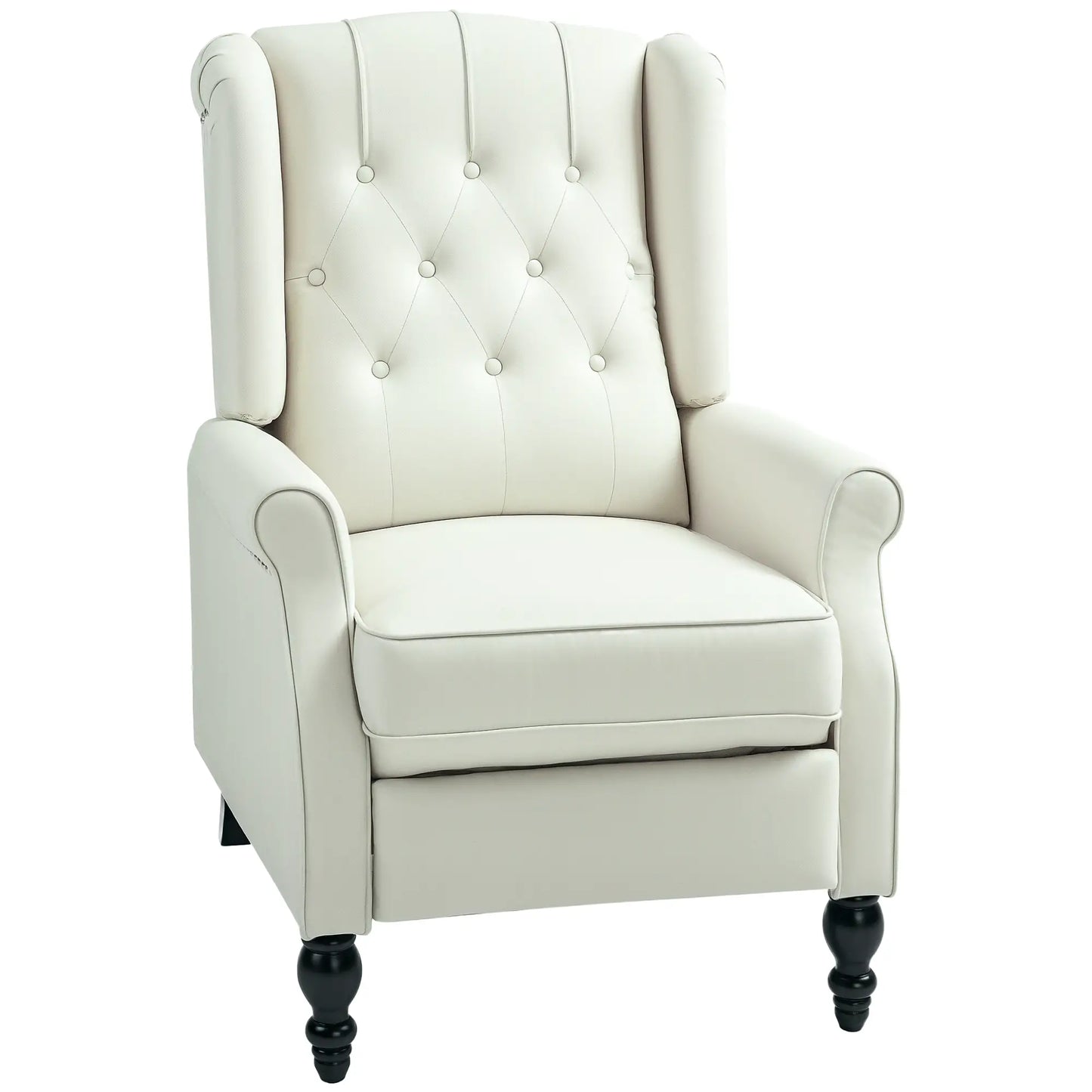 Wingback Reclining Chair with Button Tufting, Cream White